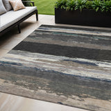 5' X 8' Black Abstract Washable Indoor Outdoor Area Rug