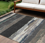 8' X 10' Black Abstract Washable Indoor Outdoor Area Rug