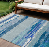 8' X 10' Blue Abstract Washable Indoor Outdoor Area Rug