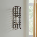 17" Black And Clear Glass Bottle And Metal Wall Vase