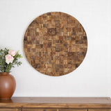 Into the Abyss II 32" X 32" Brown Geometric Wood Circle Hanging Dimensional Sculpture