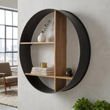 36" Black And Brown Metal And Wood Circular Multi Tier Shelf