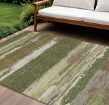 8' X 10' Olive Green Abstract Washable Indoor Outdoor Area Rug
