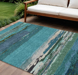 8' X 10' Teal Blue Abstract Washable Indoor Outdoor Area Rug