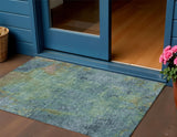 3' X 5' Blue Abstract Washable Indoor Outdoor Area Rug