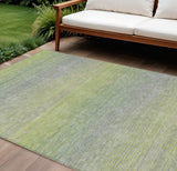 8' X 10' Artichoke Green Striped Washable Indoor Outdoor Area Rug