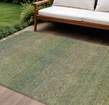 8' X 10' Fern Green Striped Washable Indoor Outdoor Area Rug
