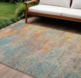 8' X 10' Teal Blue Abstract Washable Indoor Outdoor Area Rug