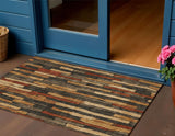 3' X 5' Coffee And Brown Striped Washable Indoor Outdoor Area Rug