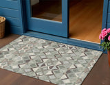 3' X 5' Sage And Off White Geometric Washable Indoor Outdoor Area Rug