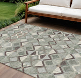 8' X 10' Sage And Off White Geometric Washable Indoor Outdoor Area Rug