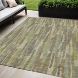 5' X 8' Artichoke Green And Ivory Striped Washable Indoor Outdoor Area Rug