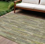 8' X 10' Artichoke Green And Ivory Striped Washable Indoor Outdoor Area Rug