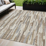 5' X 8' Ivory And Beige Striped Washable Indoor Outdoor Area Rug