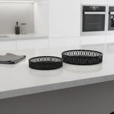 Set of Two Black Round Wicker Handmade Serving Trays