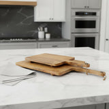 Set of Two Natural Solid Wood Handmade Serve Boards With Handles