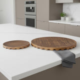Set of Two Natural Light Brown Round Wood Handmade Serving Trays
