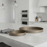 Set of Two Yellow Round Metal Handmade Serving Tray