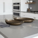 Set of Two Gold Oval Metal Handmade Serving Tray With Handles