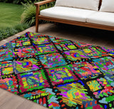 8' X 10' Black Yellow And Green Geometric Washable Indoor Outdoor Area Rug