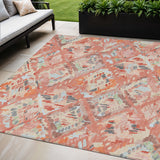 8' X 10' Coral And Orange Geometric Washable Indoor Outdoor Area Rug