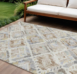 5' X 8' Ivory And Cream Geometric Washable Indoor Outdoor Area Rug