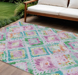8' X 10' Lavender And Purple Geometric Washable Indoor Outdoor Area Rug