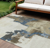 8' X 10' Beige And Brown Abstract Washable Indoor Outdoor Area Rug