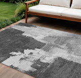 8' X 10' Gray And Smoky Black Abstract Washable Indoor Outdoor Area Rug
