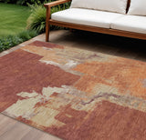 8' X 10' Orange And Burnt Orange Abstract Washable Indoor Outdoor Area Rug