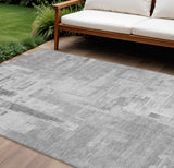 8' X 10' Gray And Off White Abstract Washable Indoor Outdoor Area Rug