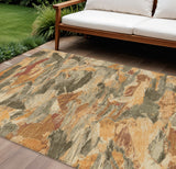 8' X 10' Copper And Orange Abstract Washable Indoor Outdoor Area Rug