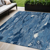 5' X 8' Navy Blue And Blue Abstract Washable Indoor Outdoor Area Rug
