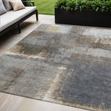 5' X 8' Khaki And Brown Abstract Washable Indoor Outdoor Area Rug