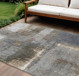 8' X 10' Khaki And Brown Abstract Washable Indoor Outdoor Area Rug