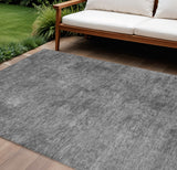 8' X 10' Gray And Smoky Black Abstract Washable Indoor Outdoor Area Rug