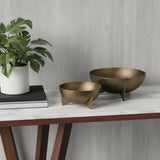 Set of Two Gold Metal Round Centerpiece Bowl