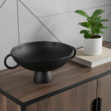 16" Black Metal Wavy Edge Round Pedestal Centerpiece Bowl With Handles