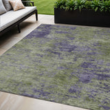 5' X 8' Olive Green And Dark Purple Abstract Washable Indoor Outdoor Area Rug