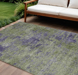 8' X 10' Olive Green And Dark Purple Abstract Washable Indoor Outdoor Area Rug
