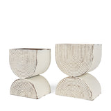 Set of Two Gold And Off White Metal 20 Ounce Geometric Rectangular Distressed Pot Planters