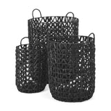 Set of Three Black Nesting Water Hyacinth Basket