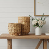 Set of Two Brown Nesting Water Hyacinth Basket With Lid
