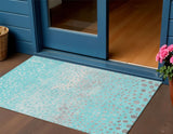 3' X 5' Aqua And Teal Blue Abstract Washable Indoor Outdoor Area Rug