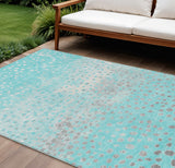 8' X 10' Aqua And Teal Blue Abstract Washable Indoor Outdoor Area Rug