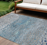 8' X 10' Gray And Silver Abstract Washable Indoor Outdoor Area Rug