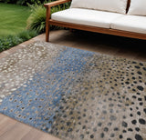 8' X 10' Khaki And Taupe Abstract Washable Indoor Outdoor Area Rug