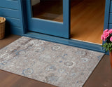 3' X 5' Taupe And Brown Floral Washable Indoor Outdoor Area Rug