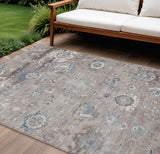 8' X 10' Taupe And Brown Floral Washable Indoor Outdoor Area Rug