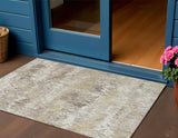 3' X 5' Ivory And Taupe Striped Washable Indoor Outdoor Area Rug